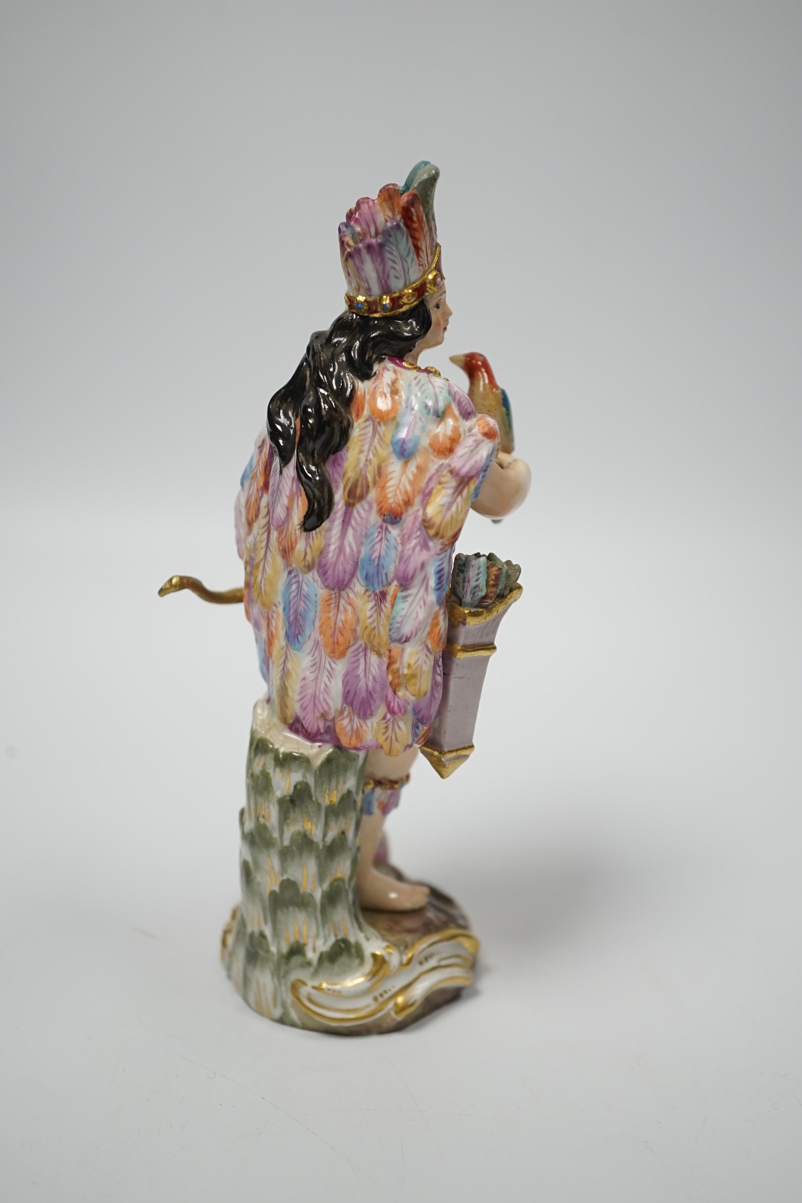 A 19th century Meissen figure emblematic of the The Americas, 17cm high